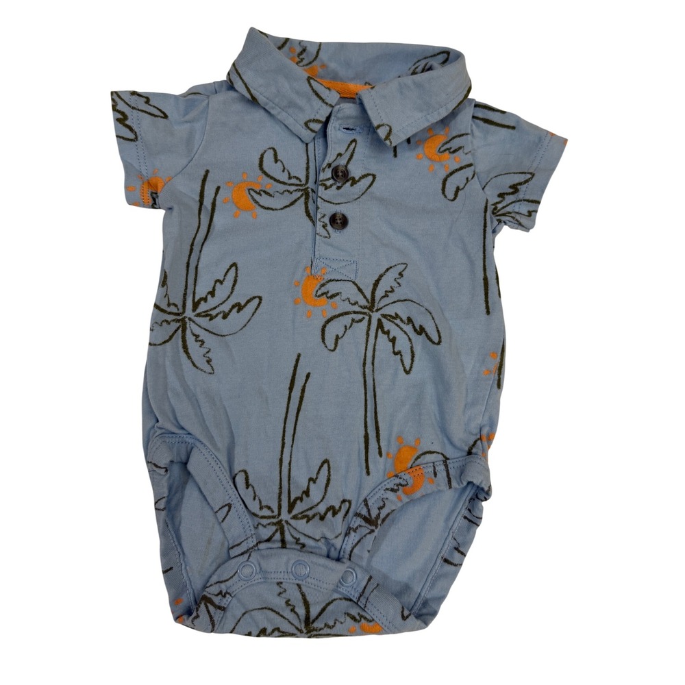 Carter's Polo Bodysuit Baby Boy 3M Blue Palm Tree Tropical Summer  Vacation Wear
